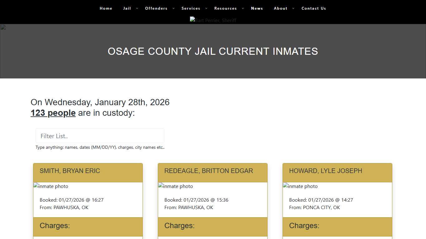 Osage County Jail Current Inmates – Osage County Sheriff's Office